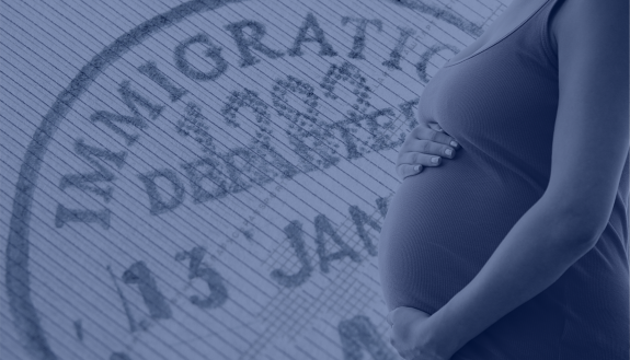 graphic image. of pregnant woman against ICE logo