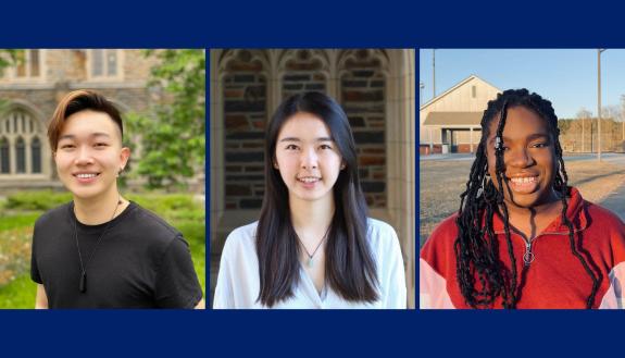 2022 Faculty Scholars: Patrick Duan, Jenny Huang and Dinachi Okonkwo.