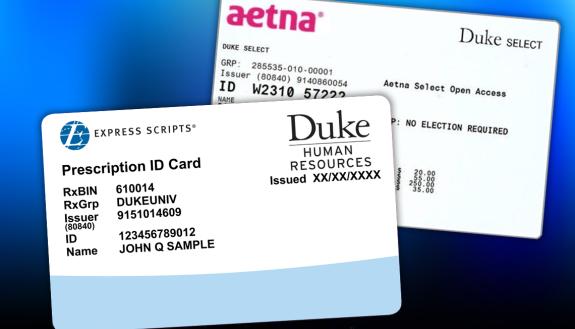 The prescription cards from Express Scripts and health insurance cards for Duke Select and Duke Basic from Aetna (formerly Coventry) will have new account numbers for 2017 and must be used beginning January 1, 2017. 