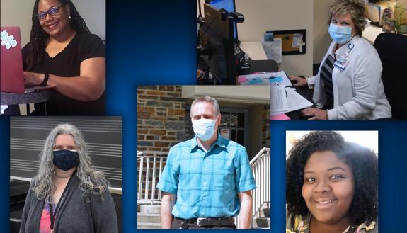 Top row, left to right: Tyra Dixon and Elizabeth Norwood. Bottom row, left to right: Brandi Melvin-Scammell, Eric Maier and Anyssa Queen.