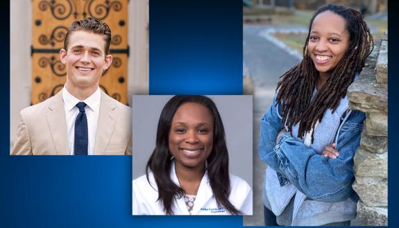 Left to right: John Amodeo, Anika Lucas and Tatayana Richardson received the 2021 Algernon Sydney Sullivan Award for their commitment to service.