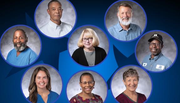 The 2022 Duke Stars, clockwise from top left: Jeffrey D. Burney, Carl McMillon, Jennifer Gentry, Daniel Rittschof, Jimmie Banks, Dawn M. Laing, Beky Branagan and Kelly Strawberry.