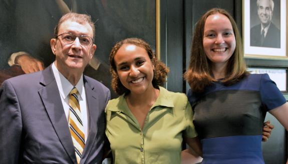 The 2022 Algernon Sydney Sullivan Award winners, left to right, Sam Miglarese, Liyu Woldemichael, and Amanda Joos. Photo by Stephen Schramm.