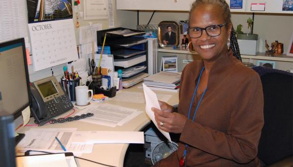 Duke Annual Fund Staff Assistant Cheryl Robinson turned a miscue at work into an opportunity to grow. Photo by Stephen Schramm.