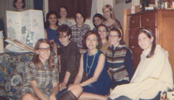 Anne-Marie Bryan, middle, with French language students.