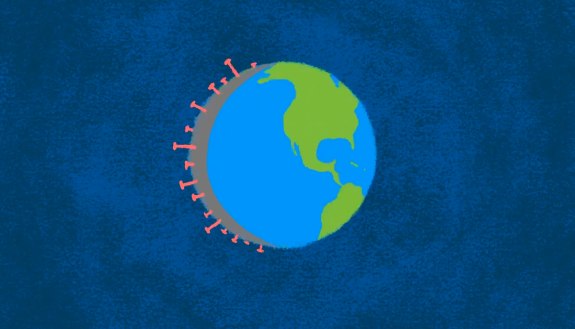 gif file of rotating globe looking like a coronavirus