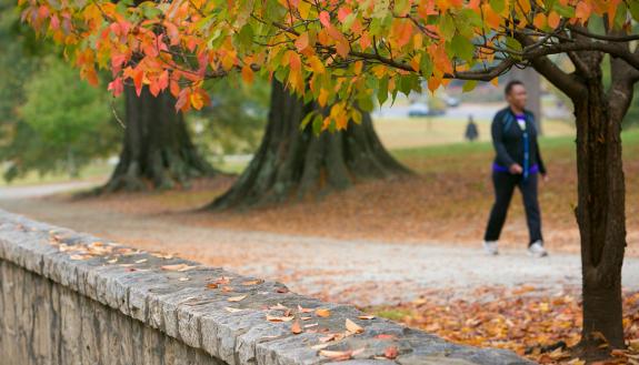 People walking on campus.