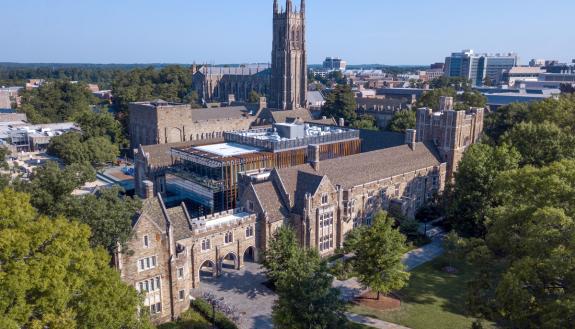 An aerial photo captures Duke University and Duke University Health System. Photo courtesy of Duke University Communications.