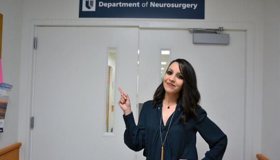 Claudia E. Pamanes works on research trials for the Duke Department of Neurosurgery. Photo by Jonathan Black.