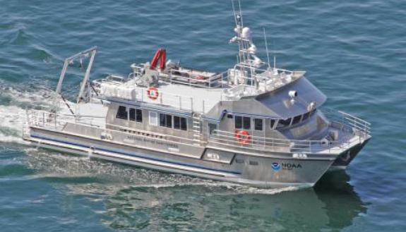 The Duke Marine Lab’s new research ship will be similar to the R/V Fulmar, a 65-foot catamaran research vessel built for NOAA by All American Marine Inc. of Bellingham, Washington.  (Credit: All American Marine Inc.)