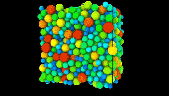 The team’s new algorithm is able to simulate molecular configurations of supercooled liquids below the glass transition. The properties of these configurations are helping to solve a 70-year paradox about the entropy of glasses. Credit: Misaki Ozawa and A