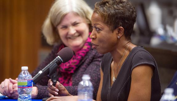 Seven female deans at Duke shared their leadership journeys on Monday, to include Valerie Ashby, dean of the Trinity College of Arts & Sciences. Photo by Duke Photography