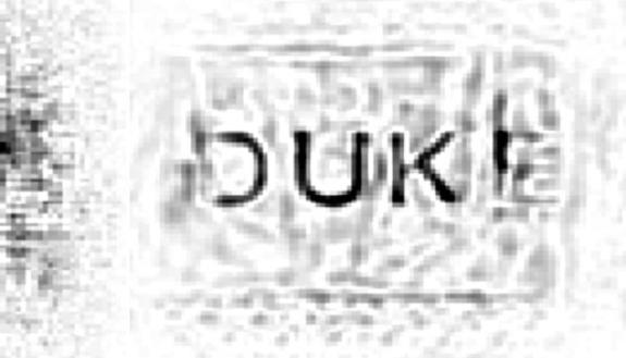 A view of a microwave scan of the Duke logo taken through a wall before and after distortions have been removed. By taking into account the types of distortions typically created by flat, uniform walls, the new algorithm allows for better scans without ne