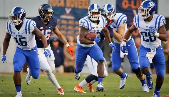 Duke employees can cheer on DeVon Edwards and the rest of the Duke football team for free as part of the Employee Kickoff Celebration. Photo courtesy of Duke Athletics.