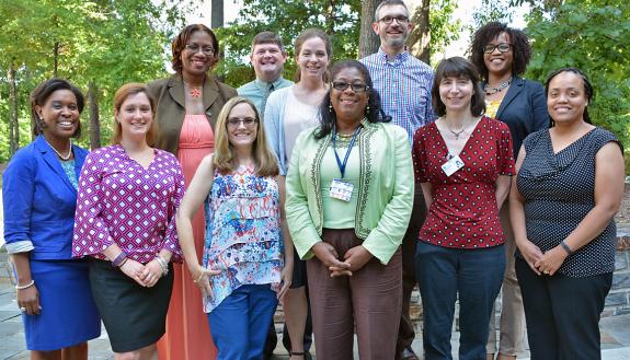 The first class of the Duke School of Nursing's "Emerging Leaders" program poses with Keisha Williams, on the far left in the front row, Learning & Organization Development's assistant vice president.