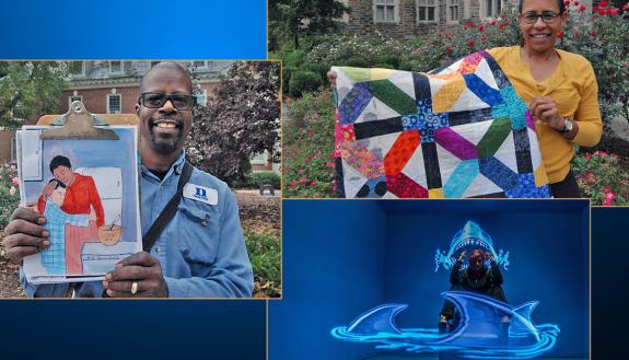 Duke employees Jimmie Banks, left, Beky Branagan, top right, and Jessi Cruger, bottom right, have found creative ways to express themselves.