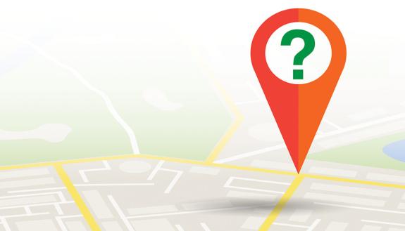 A map with a marker on it.
