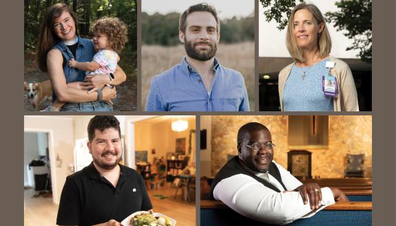 Collage of five Divinity School alumni