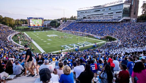 Fans fill Brooks Field at Wallace Wade Stadium for the Blue Devils victory against North Carolina A&T on September 7. Photo courtesy of Duke Athletics. 