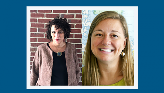 Christine Folch (left), assistant professor of cultural anthropology and environmental science and policy​​​​​​​ and Anne Sjostrom (right), associate dean of undergraduate admissions