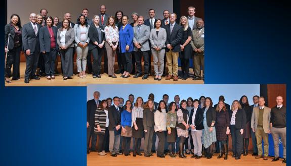 The classes of the Duke Management Academy, top, and Duke Leadership Academy, bottom, celebrated their graduation with a ceremony at the Nasher Museum of Art. Photos by Jonathan Black.