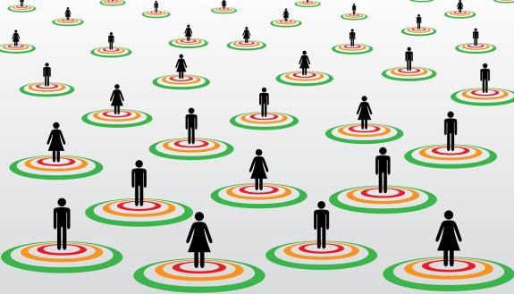 People standing on circles