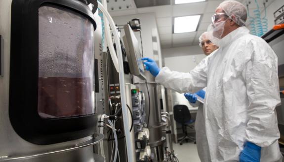 A biopharmaceutical production facility at the Duke Human Vaccine Institute. Photo by Shawn Rocco/Duke Health