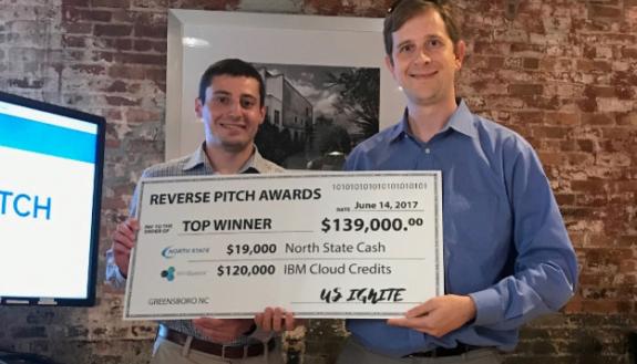Mitchell Berger (left) with Regis Kopper (right) led a team that won the IGNITE NC reverse pitch competition