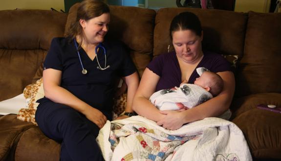A Family Connects nurse visits with a newborn and new mother. 