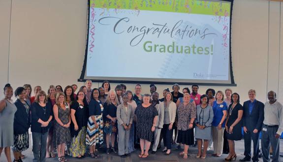 About 70 Duke employees received their Excellence Certificates at Duke Learning & Organization Development's graduation ceremony in June. Photo by Jonathan Black.