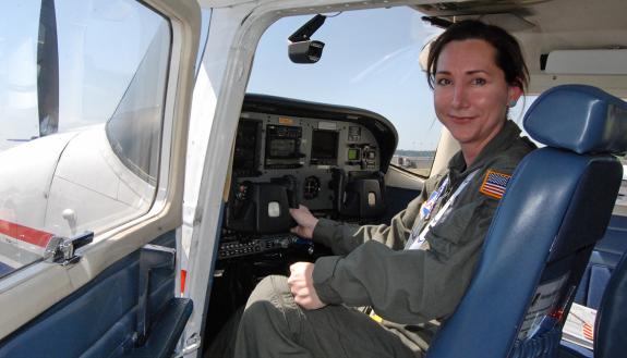 Wendy Lesesne in an airplane.