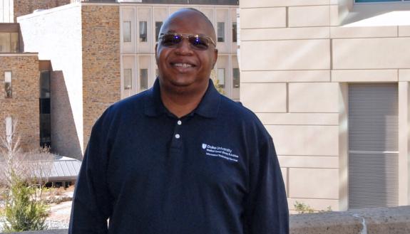 Desktop support manager DeShane Watson keeps the technology in the Medical Center Library up and running. Photo by Jack Frederick