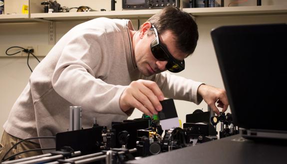 Martin Fischer working in the Advanced Light Imaging and Spectroscopy facility. Photo by Mike Truell