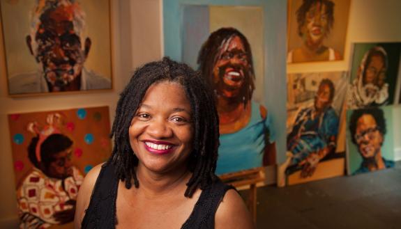 Beverly McIver in her studio. Photo by Jared Lazarus