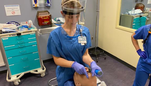 Nurses practice with face shield prototype
