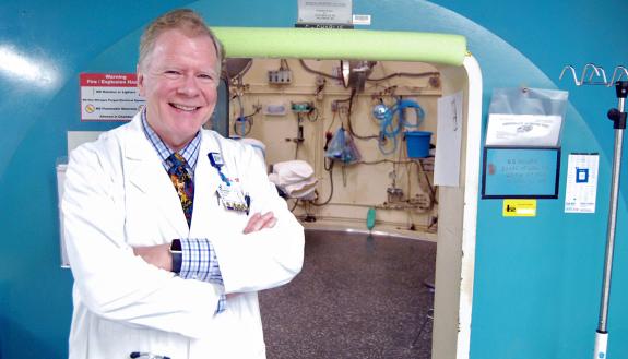 For 35 years, Richard Moon has helped care for patients at Duke's Center for Hyperbaric Medicine and Environmental Physiology. Photo by Stephen Schramm.