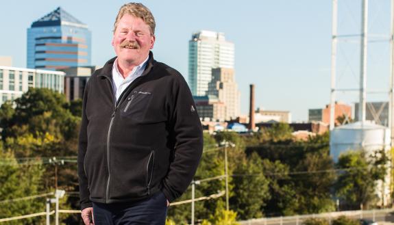 Duke Molecular Physiology Institute Director Christopher Newgard is one of roughly 4,000 Duke employees who work in leased space in downtown Durham. Photo by Justin Cook.