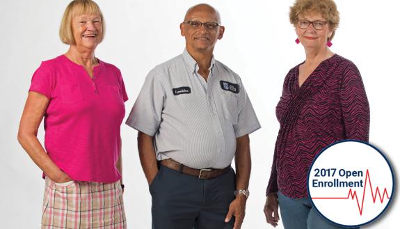 From left, Duke employees Deb McCallum, Leon Nelson and Kay Webb share stories about how Duke medical benefits have helped them manage conditions and make healthy lifestyle changes.