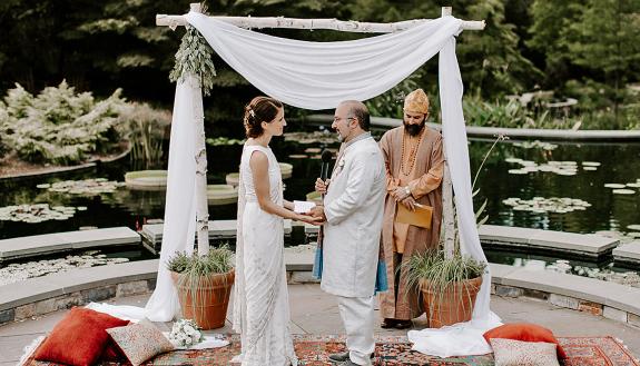 Omid Safi, right, director of the Duke Islamic Studies Center, married his wife, Corina, at the Sarah P. Duke Gardens. Photo courtesy of Omid Safi.