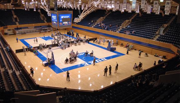 Valor Games Southeast brought wheelchair basketball and rowing competitions to Cameron Indoor Stadium on Wednesday. Photo by Stephen Schramm.