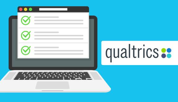 Qualtrics logo and a graphic of a computer.