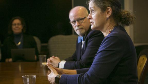 Duke financial aid director Alison Rabil, foreground, discusses the ins and outs of the financial aid process 