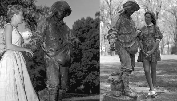 The Sower statue on East Campus has a history as one of Duke's romantic spots. Photo courtesy of Duke University Archives.