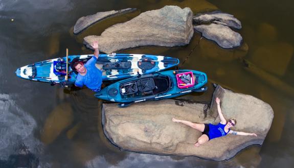 Samantha Shaltz and her husband Brad enjoy a kayak trip on Falls Lake.