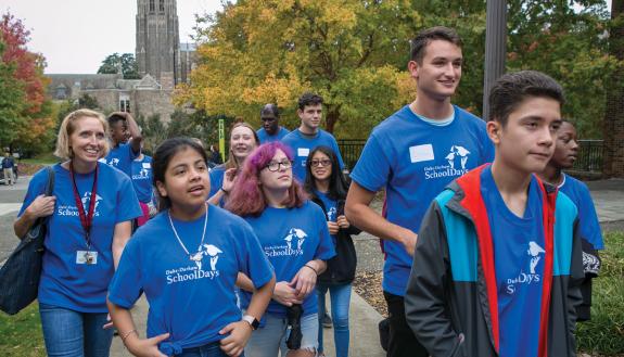 Students from Durham Public Schools tour campus during the 2019 edition of Duke-Durham School Days. Photo courtesy of University Communications.
