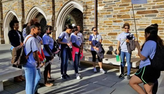 Durham middle school students made their way around campus during Duke-Durham School Days in 2017. This year's School Days will be held as a virtual event. Photo courtesy of David Stein.
