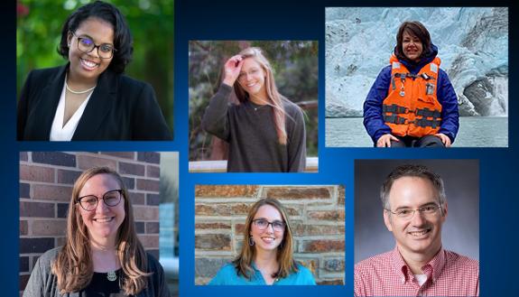 The 2021 Sustainability Award winners, clockwise from top left, Cameron Oglesby, Avery Indermaur, Beth Ray-Schroeder, Billy Pizer, Margaret Overton and Amalia Turner.