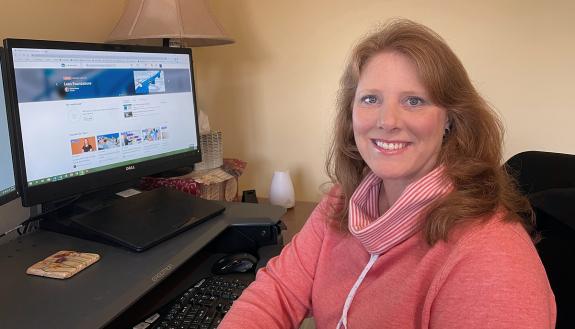 Tecca Wright takes a LinkedIn Learning course on operations management approaches in her home office. Photo courtesy of Tecca Wright.