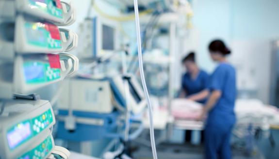 The interior of a hospital room.