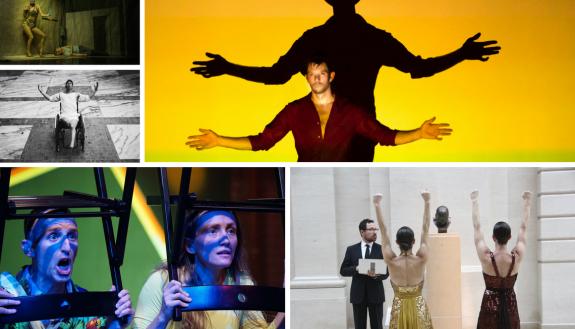 2017 ADF performers, clockwise from top left: Kidd Pivot and Electric Company Theatre, Tommy Noonan, Monica Bill Barnes & Company, Yossi Berg & Oded Graf and Heidi Latsky Dance